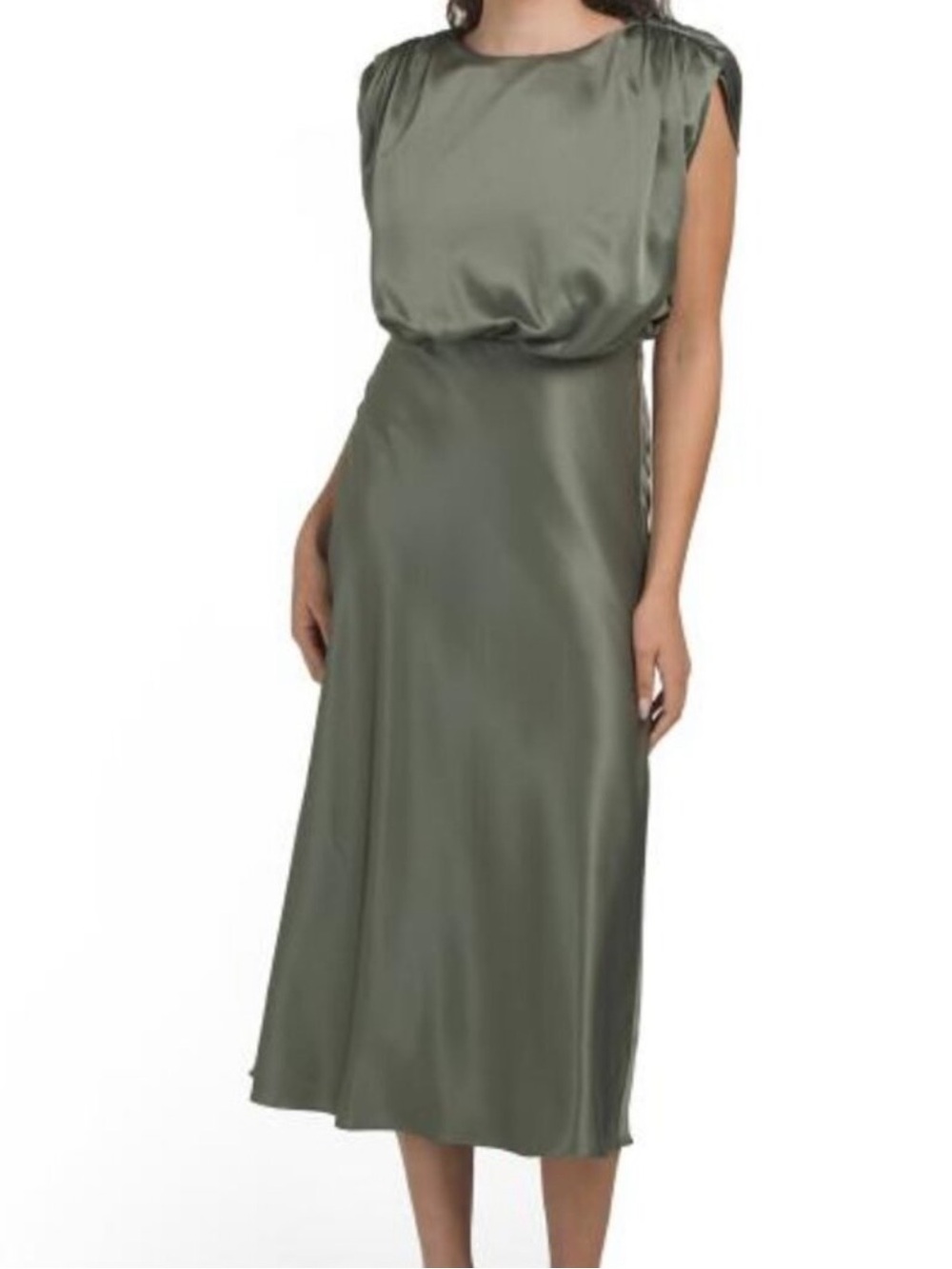 Satin Olive Green Midi Skirt